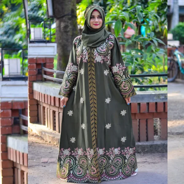 Borka Sequence Embroidery And Stone work Olive