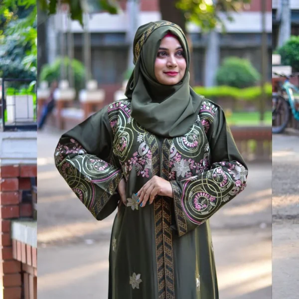 Borka Sequence Embroidery And Stone work Olive