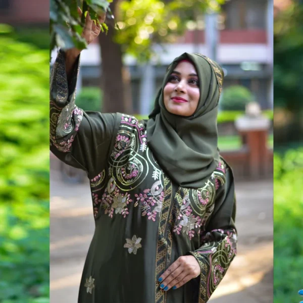 Borka Sequence Embroidery And Stone work Olive