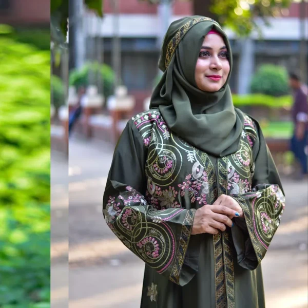 Borka Sequence Embroidery And Stone work Olive