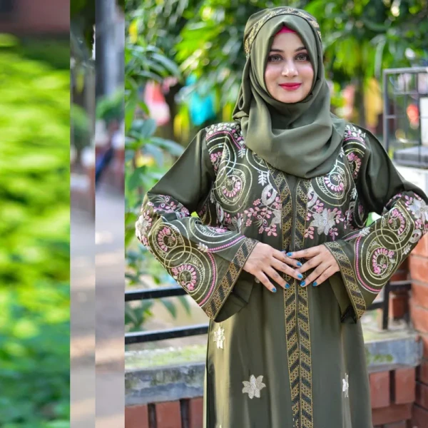 Borka Sequence Embroidery And Stone work Olive