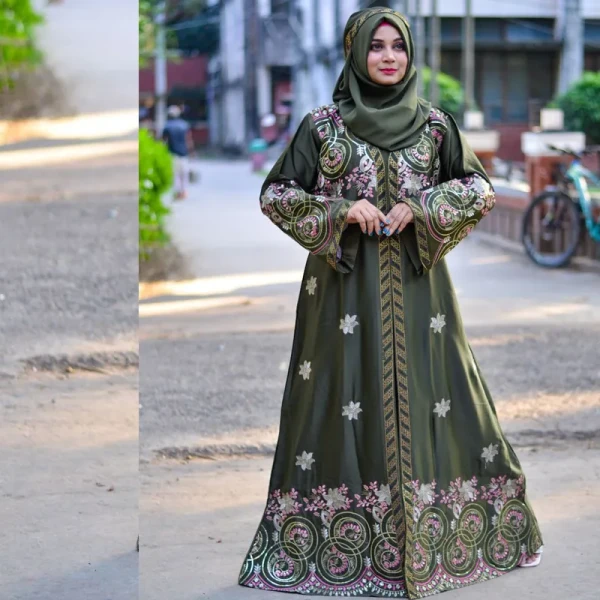 Borka Sequence Embroidery And Stone work Olive