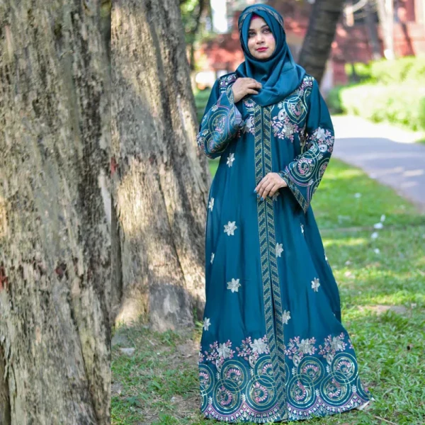 Borka Sequence Embroidery And Stone work Sea Green
