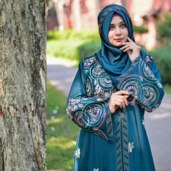 Borka Sequence Embroidery And Stone work Sea Green