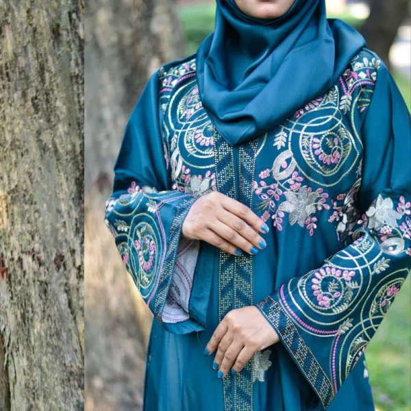 Borka Sequence Embroidery And Stone work Sea Green