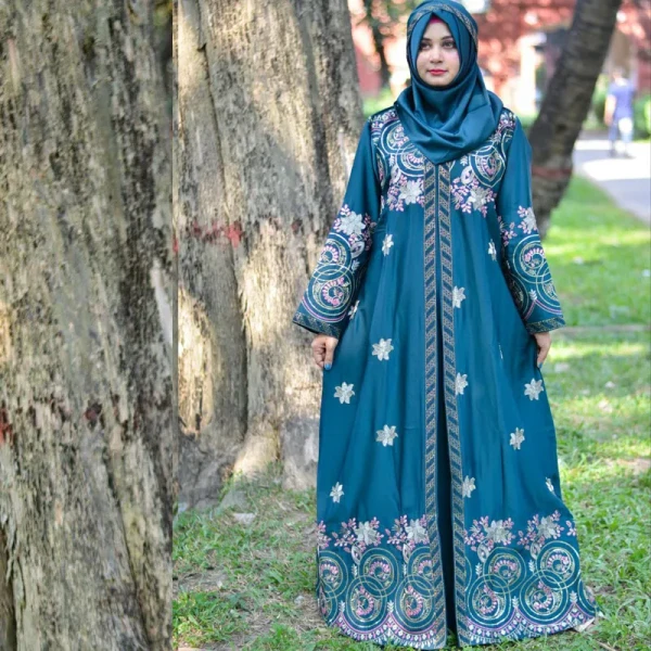 Borka Sequence Embroidery And Stone work Sea Green