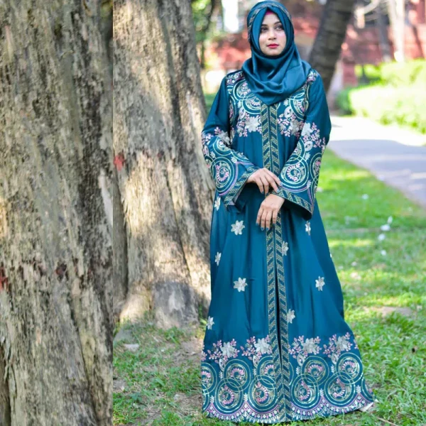 Borka Sequence Embroidery And Stone work Sea Green